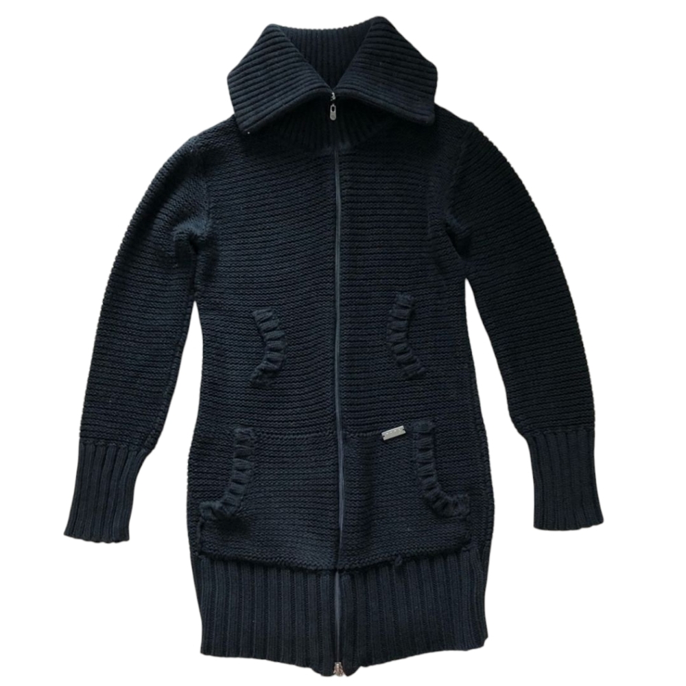 BCBGMaxAzria M Black Zip Up Cardigan Sweater Medium Long